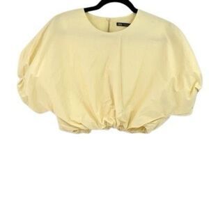 Zara Short Bodice Round Neck Elastic Short Puff Sleeve Crop Top Yellow Size XS